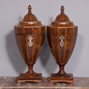 Quality Pair Of Lidded Inlaid Cutlery Urns