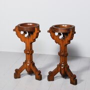 Rare Pair Of Victorian Gothic Jardinière Stands