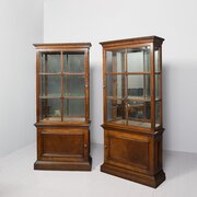 Rare Pair Of Tall Part-glazed Display Walnut Cases
