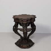 Walnut Profusely Carved Hexagonal Center Table