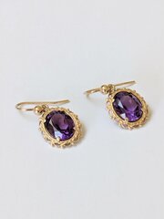 Vintage 9ct Gold Amethyst Drop Earrings 
