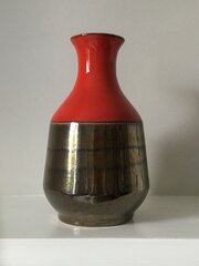 Eduardo Vega Bronze & Red Art Pottery Vase        