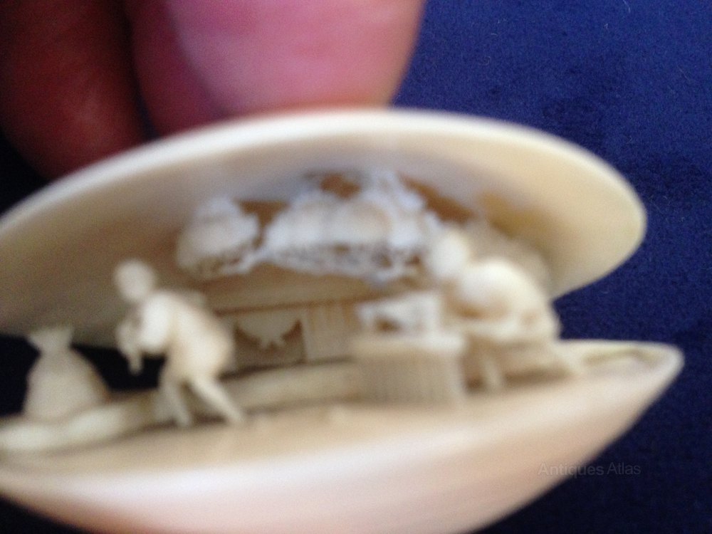 Antiques Atlas Carved Ivory Clam Shell Enclosing Village Scene