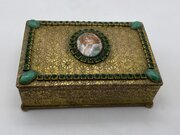 Jewellery Box Green Pekin Glass And Oval Portrait