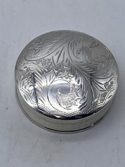 Silver Pill Box, Engraved Lid.