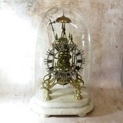 20thC Skeleton Clock In Original Glass Dome