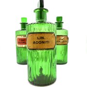 Trio Of Late Victorian Labelled Ribbed Green Glass