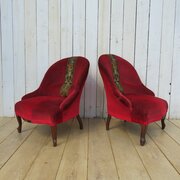 Near Pair Of Antique French Tub Chairs