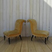 Pair Of Napoleon III Scroll Top Slipper Chairs