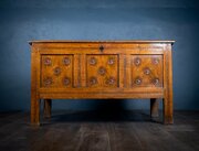 18th Century Oak Coffer With Carved Rosettes