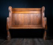 19thC Golden Oak Foliate Church Pew / Settle