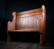 19th Century Oak Foliate Church Pew / Settle