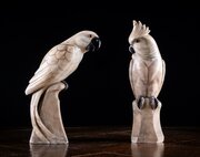 Carved Alabaster Parrot  Cockatoo c1920