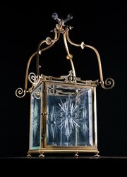 Large Brass & Cut Glass Hall Lantern, C.1910