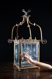 Large Brass  Cut Glass Hall Lantern c1910