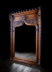 Large Gothic Walnut Overmantel Mirror, C.1880