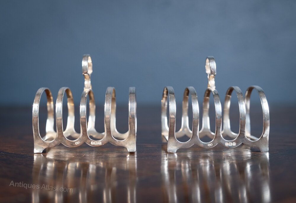 Antiques Atlas - Pair Of Art Deco Sterling Silver Toast Racks 1926