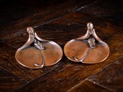 Pair Of Art Nouveau Bronze Child In Leaf Dishes