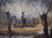 The Willow Cutter, 19th Century Oil On Board.