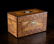 Walnut Parquetry, Brass & Mother Of Pearl Caddy