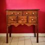 Oak & Chequer Inlaid Five Drawer Sidetable