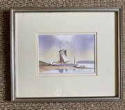 A Pearce watercolour Moored for Winter River Oare