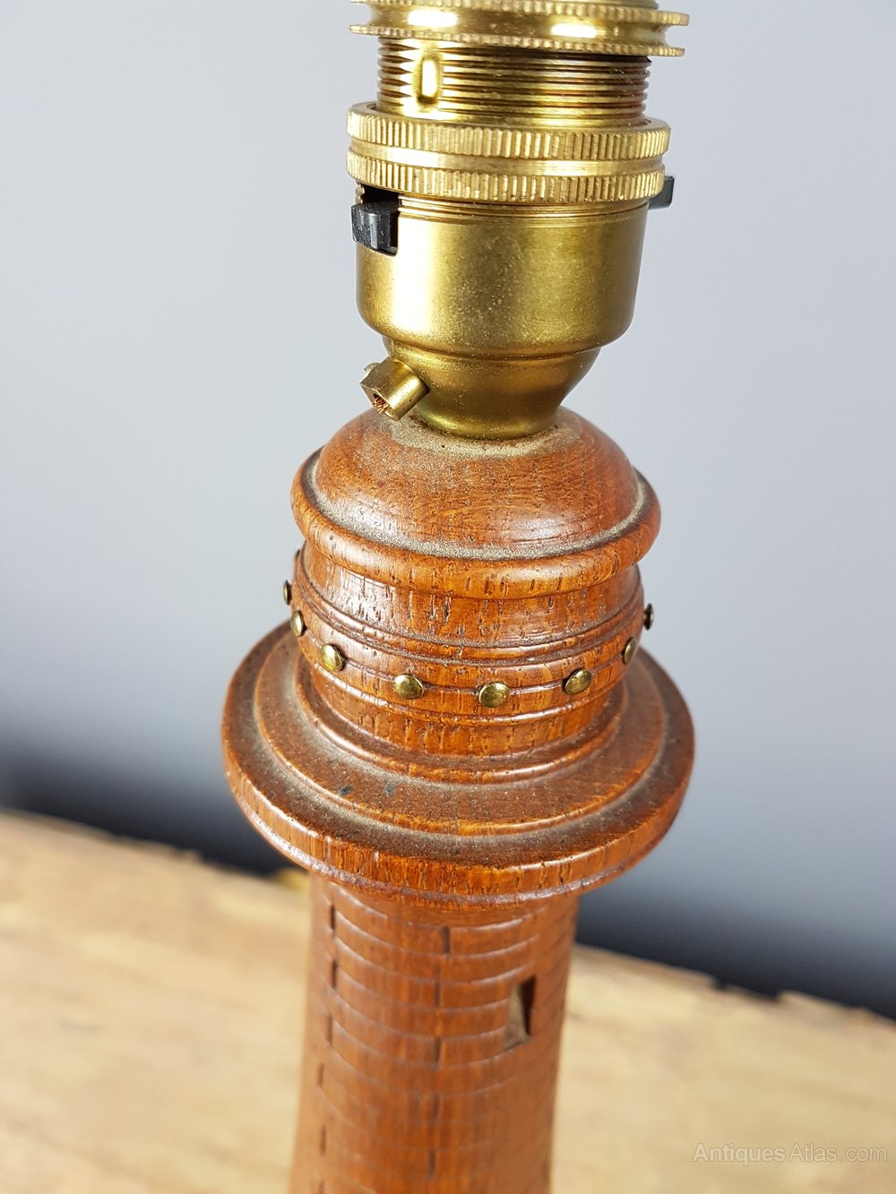Carved Oak Lighthouse Lamp Carved Oak Lighthouse Lamp