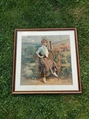 Edwardian Lady Tennis Player Tapestry - Frame & Gl