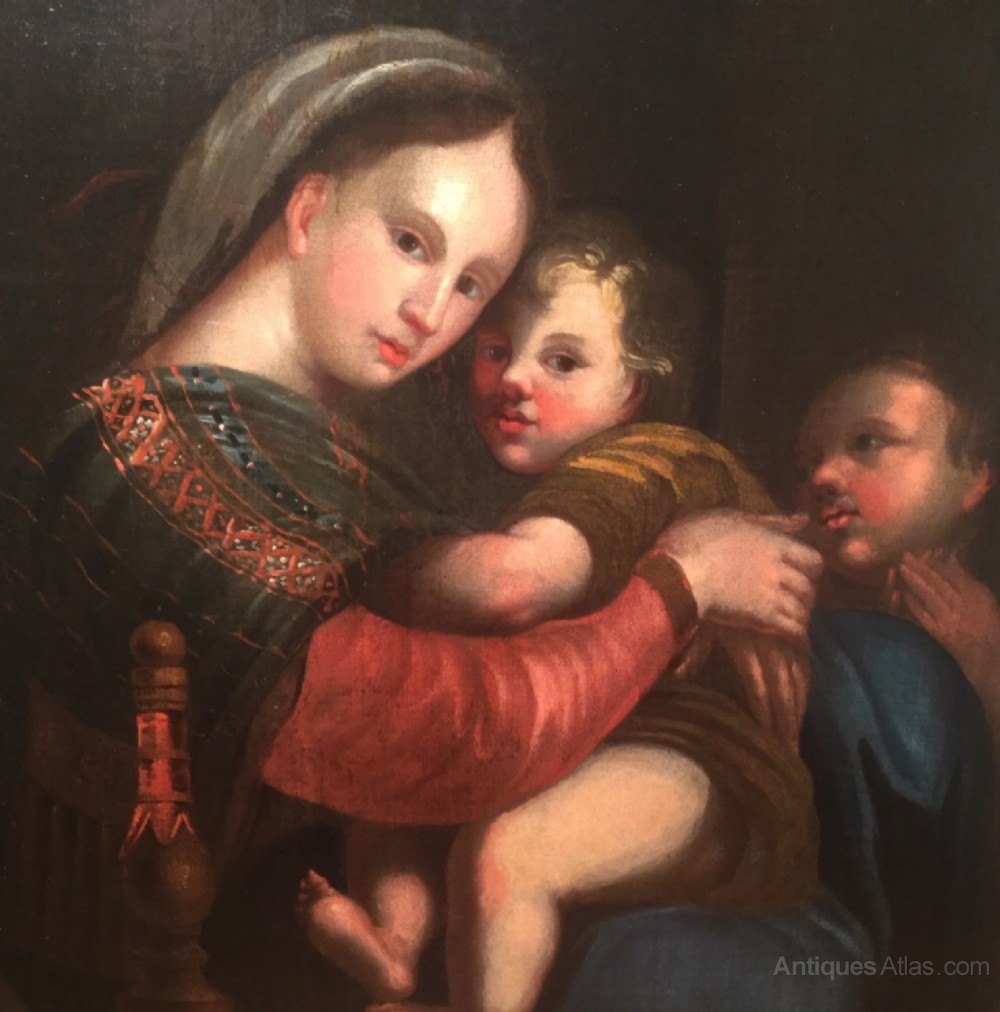 Antiques Atlas Madonna & Child After Raphael 18th Oil Portrait