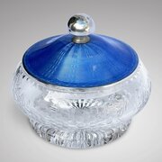 Art Deco Glass Bowl with Silver  Blue Enamel Top