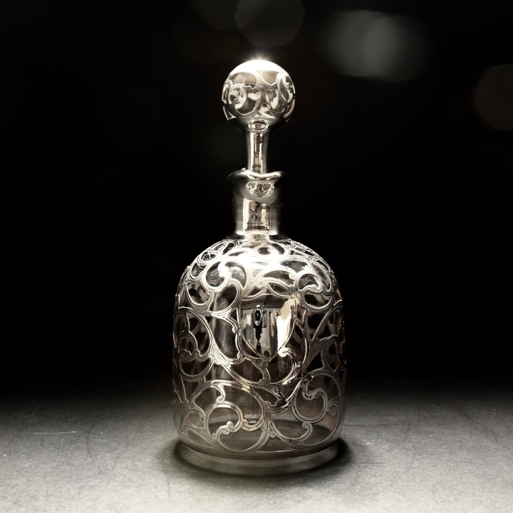 Antiques Atlas 20th C Art Nouveau Silver Overlay Glass Decanter