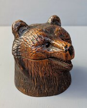 Carved Wood Black Forest Bear Head Inkwell