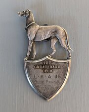 Silver Great Dane Club Fob / Collar Medal