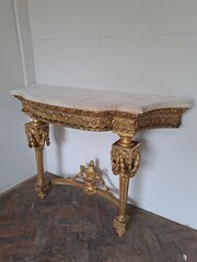 Antique French Giltwood Console Table With Marble 