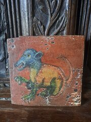 Painted Oak Panel Depicting A Mythical Beast