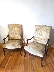 Pair Of French Walnut Fauteuils / Armchairs