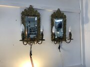 Pair Girandole Brass Mirrors