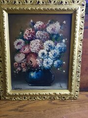 Antique  Dutch Oil On Board Still Life Flowers
