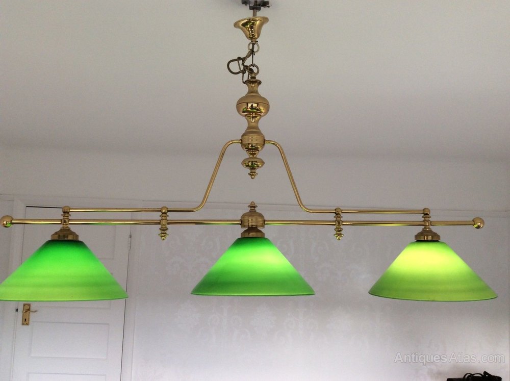 Antiques Atlas Brass Ceiling Light Pool Snooker Billiard Table Brass Ceiling Light Pool Snooker, Green Glass Pool Table Lamp Shades