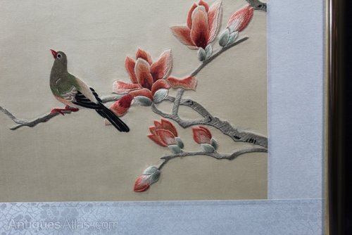 Antiques Atlas - Chinese Silk Embroidered Picture, Birds