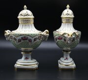 Dresden Potpourri Urn Vases, Pair, 23cm, C1900