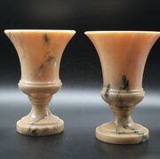 Pair Pink Marble / Onyx Stone Urn Vases, 20cm 