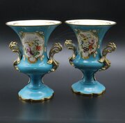 Sevres Style Paris Porcelain Urns, Pair, 18cm 