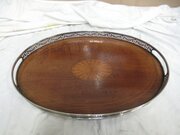 Edwardian Inlaid Mahogany And Plated Oval Tray 