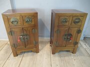 Pair Of Chinese  Style Teak Bed Side Cabinets