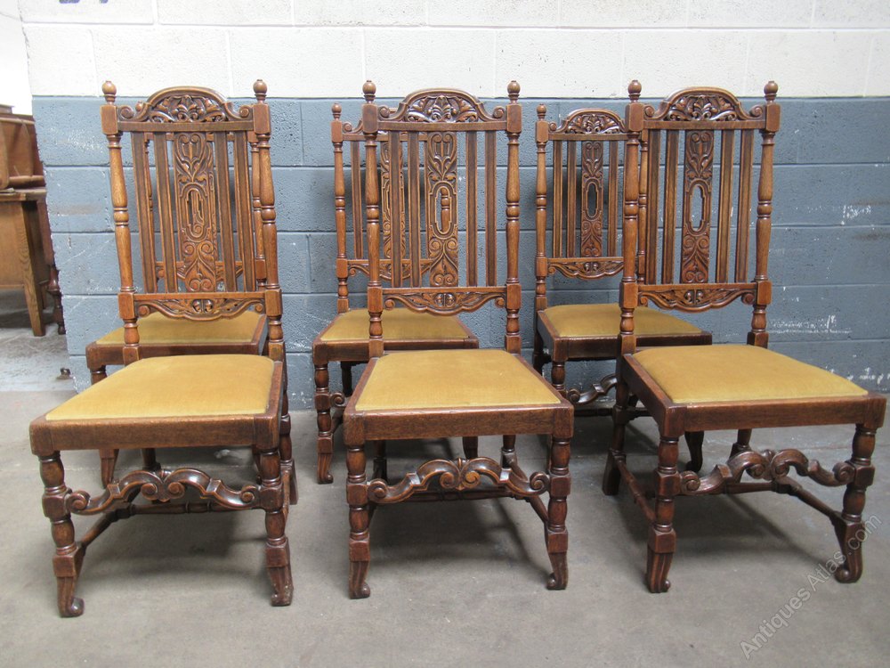 Set Of Six Tall Back Oak Dining Chairs Antiques Atlas