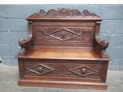 Victorian Carved Oak Bench Seat