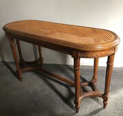 Antique French Carved Walnut Stool With Cane Top