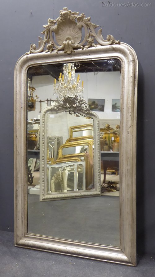 Large Silver Louis Philippe Crested Antique Mirror