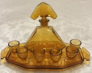 Art Deco Amber Glass Decanter Set